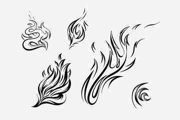 Outline Flame Set Hand Drawn Vector Image or any size ideal for advertising and posters, personal project or books, logos, etc.