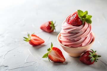 strawberry swirl ice cream in white background