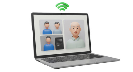 Isolated Laptop Displaying a Video Conference with Multiple Participants