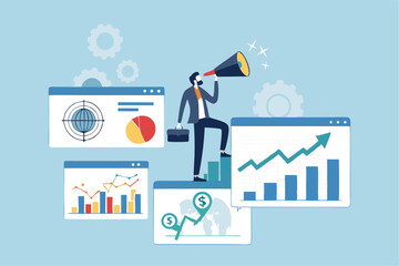 Investing data analysis to search for profit opportunity, financial chart and graph information, graph indicator for stock market trader, statistic concept, businessman investor on financial chart.