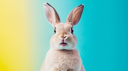 Obraz premium Funny surreal rabbit with shocked expression on face, a whimsical and imaginative animal portrait with exaggerated emotions and charm