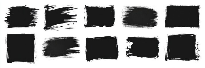 Collection of grunge black rectangles with rough edges for creative design and collage projects showcasing hand-drawn torn paper style