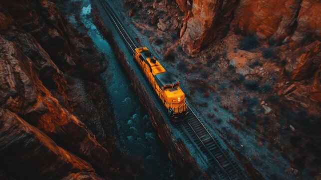 Train Crossing Rugged Gorge with Red Cliffs - Powered by Adobe