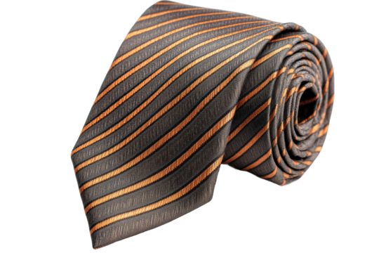 Elegant black and orange striped necktie for formal occasions, cut out