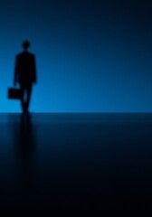 Fototapeta premium Solitary Figure Businessman Night Blue Tone. AI Generated