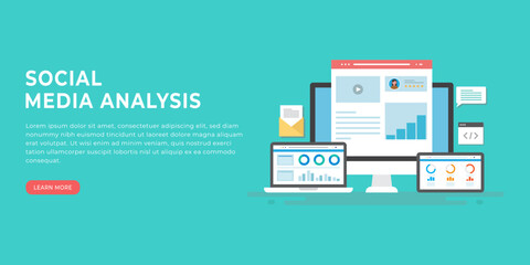 Social Media Analysis Tools on Devices with Infographic Elements and Data Illustrations