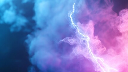 Electric lightning sparks in blue and purple nebulous cloud formations