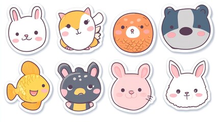 Cute animal stickers bunny, hamster, goldfish, dog.  Perfect for kids' products or digital scrapbooking