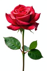 Fototapeta premium Single rose bloom with dew drops on a white background isolated, floral, petals, flower