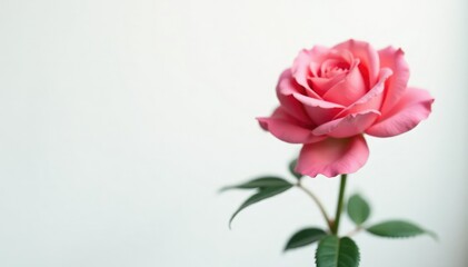 Single rose flower in soft focus against a pure white background, blur, focus