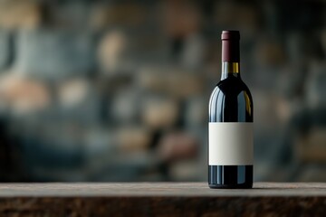 Fototapeta premium Elegant wine bottle resting against a rustic stone wall in a classic Italian building Generative AI