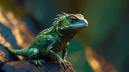 Fototapeta premium Lizard observing its surroundings on a textured rock background 