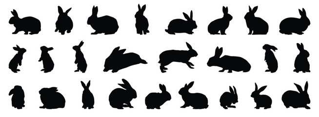 rabbit or bunny silhouette set. rabbit isolated farm animal realistic silhouette icon vector collection