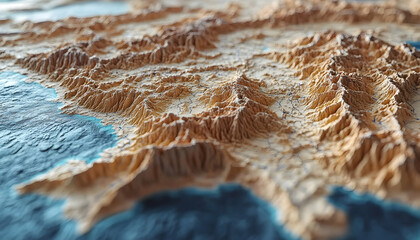 Topographic map shows the texture of land meeting the water