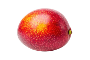 Obraz premium Ripe mango with vibrant red and yellow skin on black background, cut out
