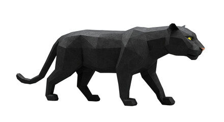Isolated Low Poly Black Panther Walking with Golden Eyes