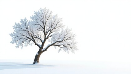 Snowy branch in isolation on white background, tree, snow, white