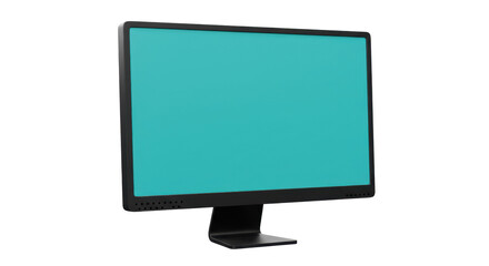 Isolated Modern Black Computer Monitor with Blank Teal Screen