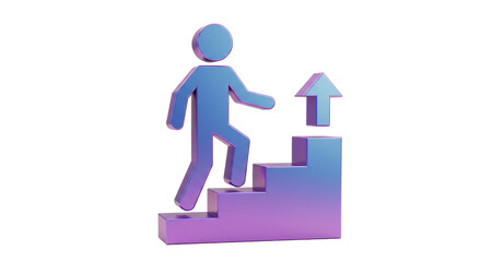 Isolated Figure Climbing Stairs with Upward Arrow Symbolizing Success