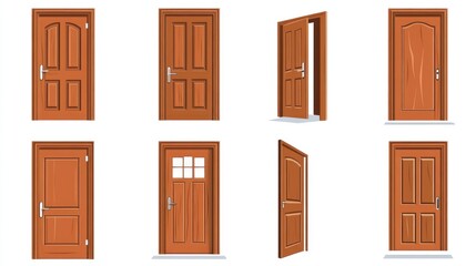 Eight wooden door designs, interior, various styles