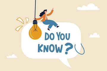 Did you know, fun fact, idea or advice message, useful knowledge or wisdom, expert information, explanation or solution, useful tips concept, woman talk on megaphone on did you know speech bubble.