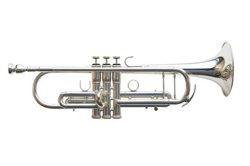 Obraz premium Silver trumpet brass instrument with valves isolated on black background, cut out