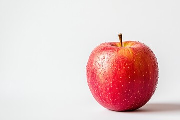 Fresh Red Apple with Water Droplets on a Clean White Background