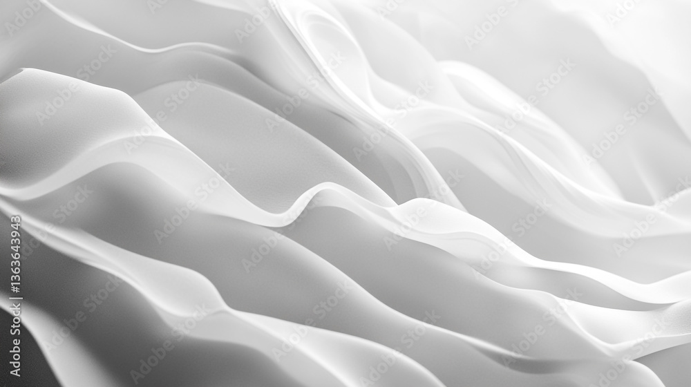 Poster abstract white and gray flowing fabric waves creating a smooth and elegant background texture design
