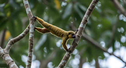 Sunda Colugo gracefully maneuvers between jungle trees, demonstrating arboreal adaptation