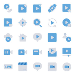 Blue color icons set for Video, player, multimedia.