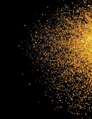 Fototapeta premium Golden glitter explosion against a stark black backdrop, metallic, backdrop