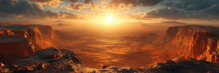 Exploring the Martian landscape with vivid sunsets and rugged terrain