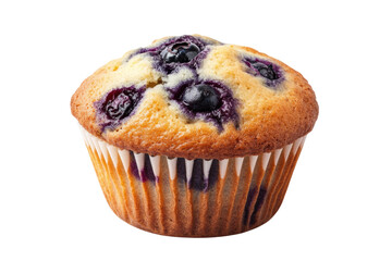 Delicious freshly baked blueberry muffin on a black background, cut out