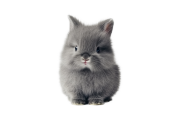 Adorable fluffy gray bunny front view portrait, cut out