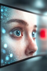 Futuristic augmented reality interface with close-up of young caucasian female eye