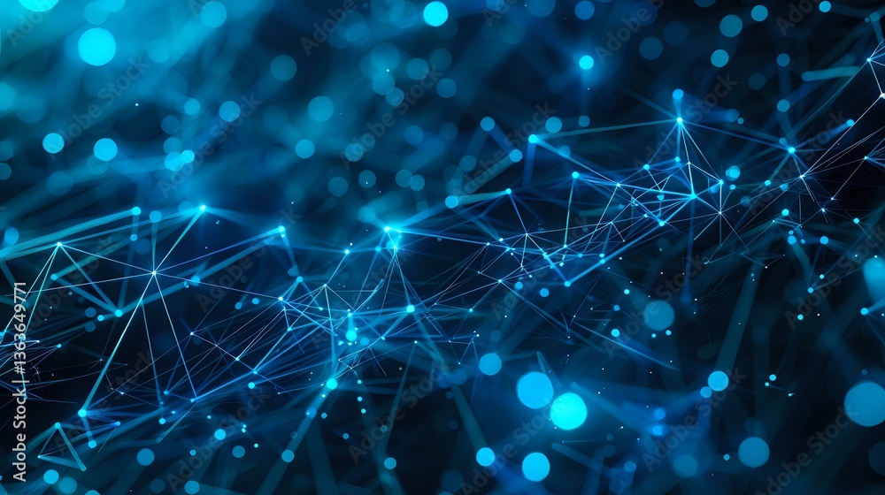Poster glowing blue network connections with bokeh light effects on dark background create futuristic techn