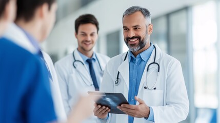 Fototapeta premium Confident Doctors Reviewing Medical X Ray Image in Hospital