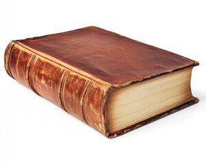Antique Leather Book Isolated on White Background for Historical Projects