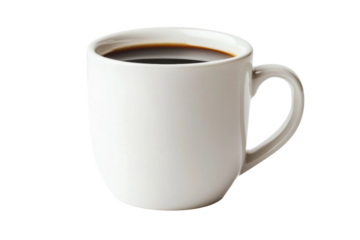 White ceramic mug filled with freshly brewed black coffee, cut out