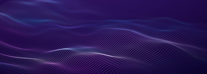 Wave of streaming particles on a light blue background. Abstract background with dynamic elements of waves and dots. 3d