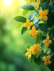 Beautiful yellow flowers bloom among vibrant green leaves in nature