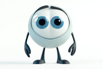Cartoon Character Standing with Big Eyes and Arms on White Background