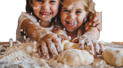 Children Baking and Kneading Dough Making Cookies or Bread Floury Fun