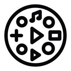 Multimedia Control Icon Set – Play, Pause, Music, Add, Directional Arrows, Circle Buttons in Circular Design