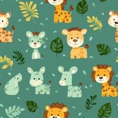 Fototapeta premium seamless A charming pattern of different animals illustrating the diversity of wildlife in a fun and engaging design