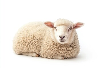 Resting Sheep Lying Down Isolated on White Background Studio Shot