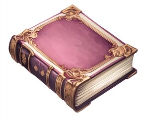 Ornate Purple Book Illustration with Gold Accents on a White Background