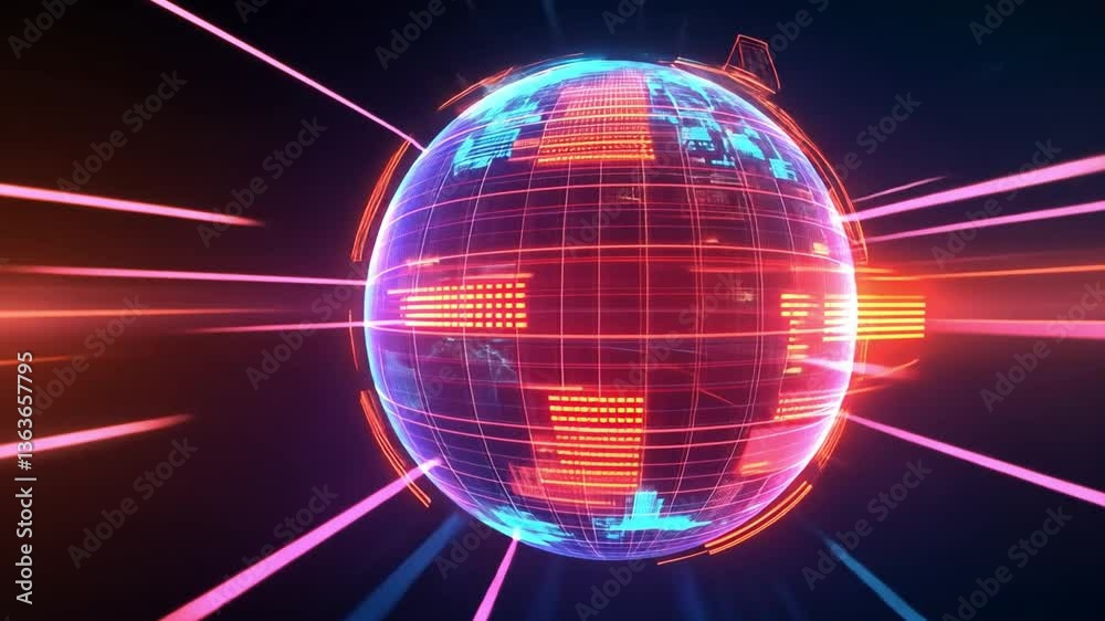 Poster digital globe visualization: an artistic depiction of a digital globe, showcasing an intricate netwo