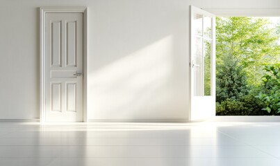 Minimalist white room bright natural light