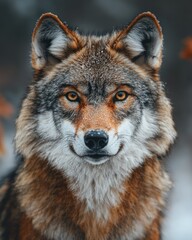 Fototapeta premium Majestic Wolf Portrait: A Winter's Gaze